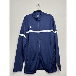 Under Armour Mens Track Jacket Size XLT Blue White Full Zip Warm Up Team